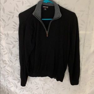 Men’s Black Merino Pullover Quarter-Zip Sweater